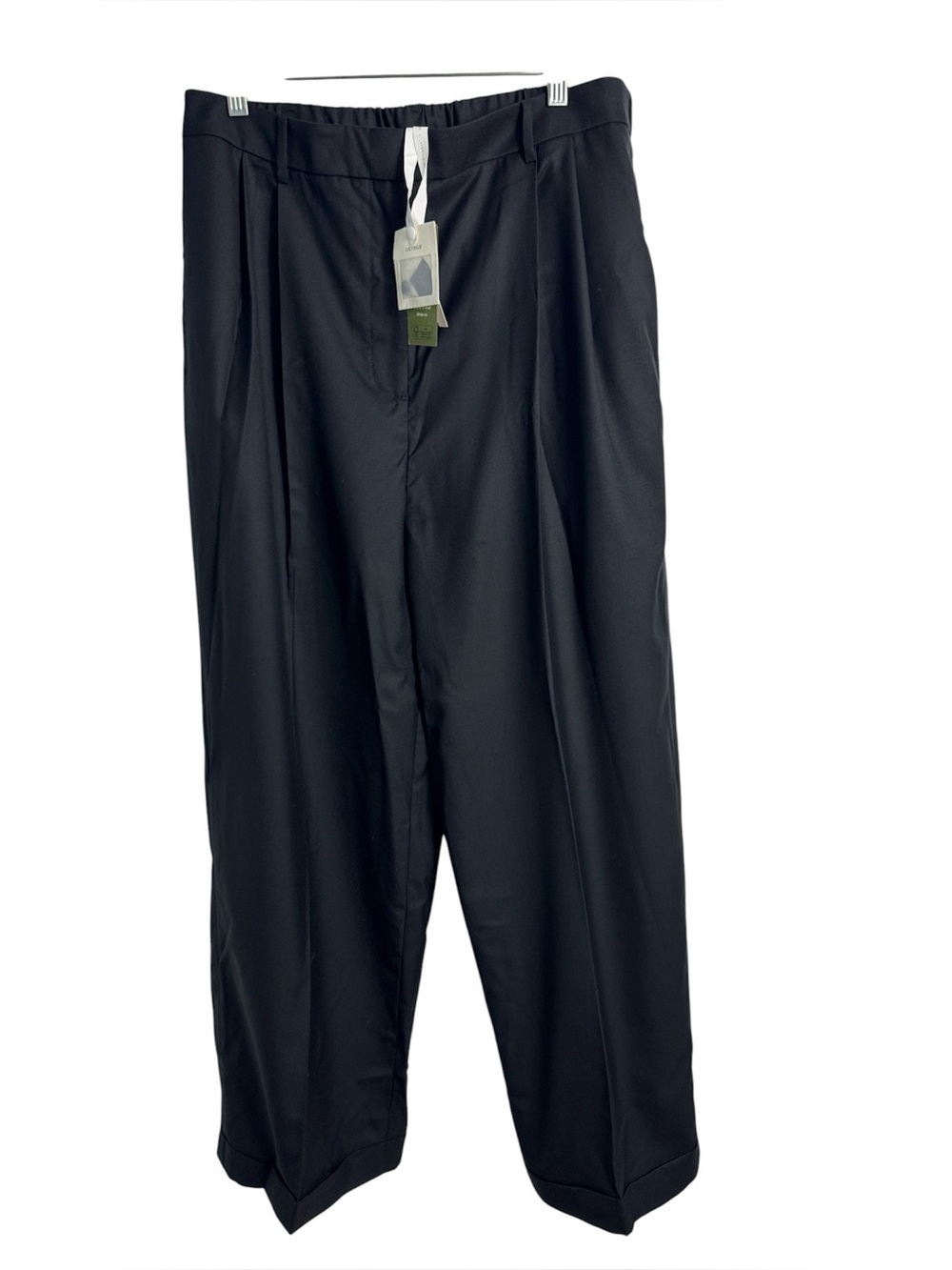 NWT Lilysilk Black Wool Silk Blend Straight Leg Pants Black Washable Size 14